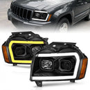ANZO 2005-2007 Jeep Grand Cherokee Projector Headlights w/ Light Bar Switchback Black Housing-1