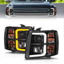 ANZO 2007-2013 Chevrolet Silverado 1500 Projector w/ Light Bar Black Housing w/ Sequential-1