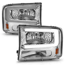ANZO 99-04 Ford F250/F350/F450/Excursion (excl. 99) Crystal Headlights - w/ Light Bar Chrome Housing-1