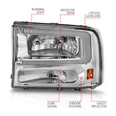 ANZO 99-04 Ford F250/F350/F450/Excursion (excl. 99) Crystal Headlights - w/ Light Bar Chrome Housing-2