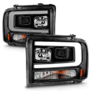 ANZO 99-04 Ford F250/F350/F450/Excursion (excl 99) Projector Headlights - w/ Light Bar Black Housing-1