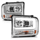 ANZO 99-04 Ford F250/F350/F450/Excursion (excl 99) Projector Headlights - w/Light Bar Chrome Housing-1