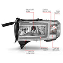 ANZO 94-02 Dodge RAM Crystal Headlight - w/ Light Bar Chrome Housing-2