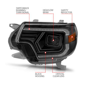 ANZO 12-15 Toyota Tacoma Projector Headlights - w/ Light Bar Switchback Black Housing - 0