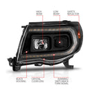 ANZO 05-11 Toyota Tacoma Projector Headlights w/Light Bar Switchback Black Housing-2