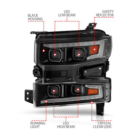ANZO 19-22 Chevrolet Silverado 1500 LED Proj HL w/Lgt Bar SwBk Seq. Blk w/In. Light - Passenger Side - 0