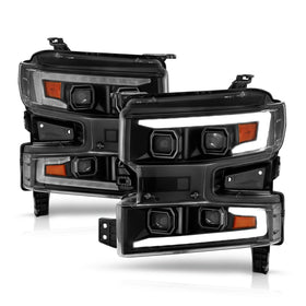 ANZO 19-22 Chevrolet Silverado 1500 LED Proj HL w/Lgt Bar SwBk Seq. Blk w/In. Light - Driver Side ON