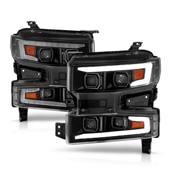 ANZO 19-22 Chevrolet Silverado 1500 LED Proj HL w/Lgt Bar SwBk Seq. Blk w/In. Light - Driver Side ON
