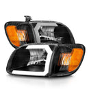 ANZO 00-04 Toyota Tundra (Fits Reg/Acc Cab Only) Crystal Headlights w/Light Bar Black w/Corner Light-1