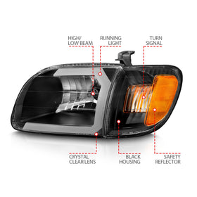 ANZO 00-04 Toyota Tundra (Fits Reg/Acc Cab Only) Crystal Headlights w/Light Bar Black w/Corner Light - 0