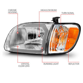 ANZO 00-04 Toyota Tundra (Reg/Acc Cab Only) Crystal Headlights w/Lgt Bar Chrome w/Corner Lights 2pc - 0