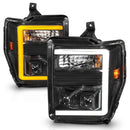 ANZO 08-10 Ford F-250 - F-550 Super Duty Projector Headlights w/ Light Bar Switchback Black Housing-1