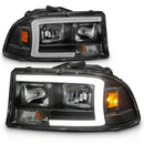 ANZO 97-04 Dodge Dakota/Durango Crystal headlight Set w/ Light Bar Black Housing-1