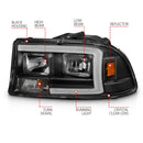 ANZO 97-04 Dodge Dakota/Durango Crystal headlight Set w/ Light Bar Black Housing-2