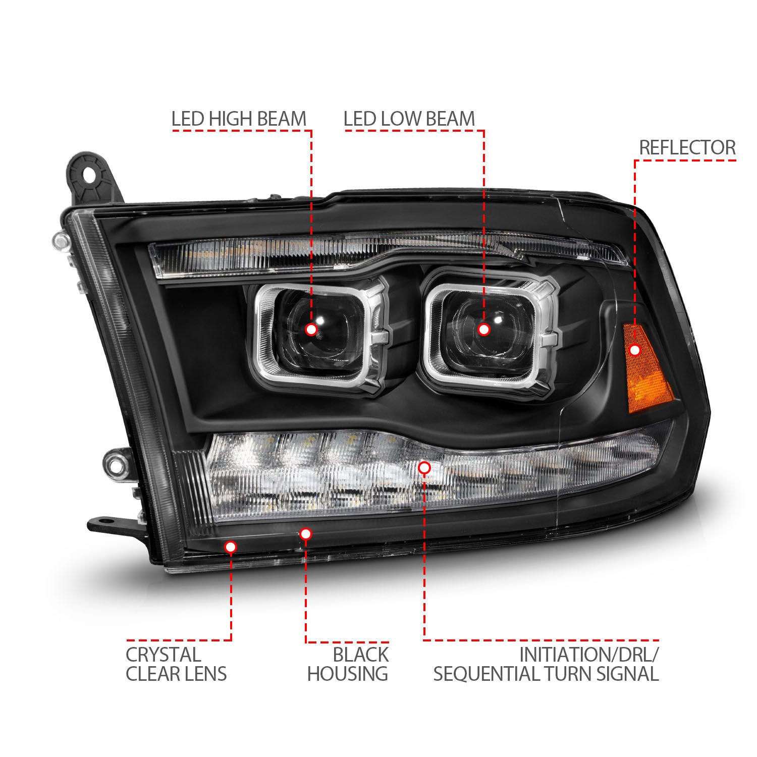 DODGE RAM 1500 09-18 / RAM 2500/3500 10-18 FULL LED PROJECTOR PLANK STYLE BLACK HEADLIGHTS W/ INITIATION & SEQUENTIAL (FOR ALL MODELS)