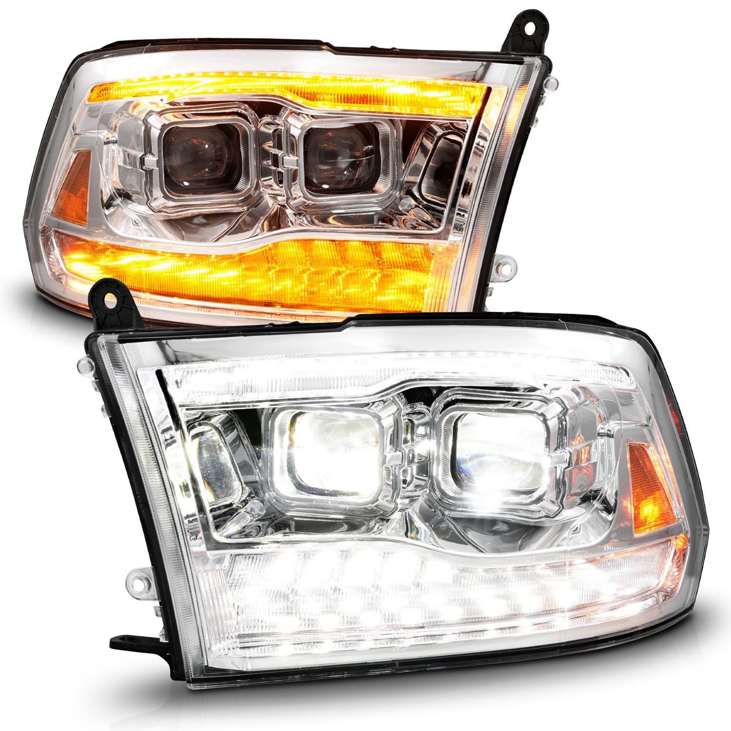DODGE RAM 1500 09-18 / RAM 2500/3500 10-18 FULL LED PROJECTOR PLANK STYLE CHROME HEADLIGHTS W/ INITIATION & SEQUENTIAL (FOR ALL MODELS) - 0