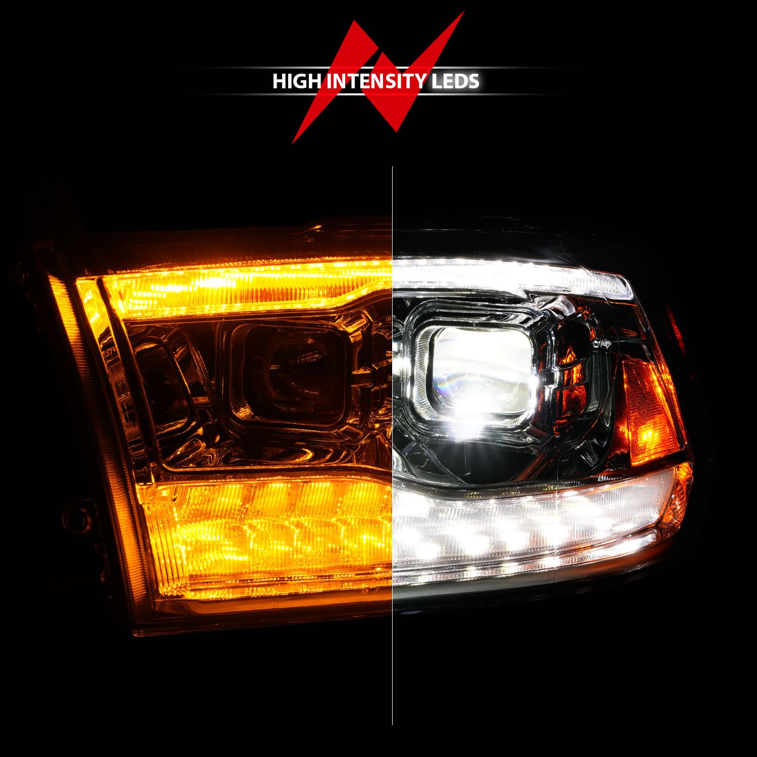 DODGE RAM 1500 09-18 / RAM 2500/3500 10-18 FULL LED PROJECTOR PLANK STYLE CHROME HEADLIGHTS W/ INITIATION & SEQUENTIAL (FOR ALL MODELS)