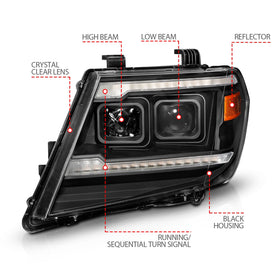 ANZO 09-20 Nissan Frontier Black Projector Plank Style DRL w/ Switchback & Sequential LED DRL - 0