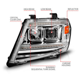 ANZO 09-20 Nissan Frontier Chrome Projector Plank Style DRL w/ Switchback & Sequential LED DRL - 0