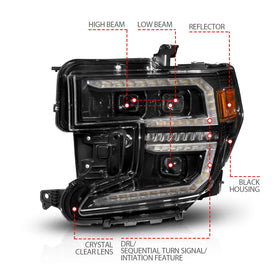 Anzo 19-21 GMC Sierra 1500 LED Projector Headlight w/Switchback+Sequential - Black - 0