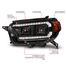 ANZO 10-13 Toyota 4Runner Projector Headlights - Black - 0
