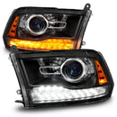 ANZO 09-18 Dodge Ram 1500/2500/3500 LED Plank Style Headlights Switchback + Sequential - Matte Black-1