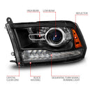 ANZO 09-18 Dodge Ram 1500/2500/3500 LED Plank Style Headlights Switchback + Sequential - Matte Black-2