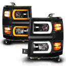 Anzo 14-15 Chevy Silverado 1500 Black Dual Switchback+Sequential LED Tube Sq. Projector Headlights-1