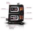 Anzo 14-15 Chevy Silverado 1500 Black Dual Switchback+Sequential LED Tube Sq. Projector Headlights-2