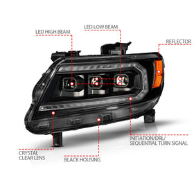 ANZO 15-22 Chevy Colorado Blk Housing Full LED DRL Projector Headlight w/ Sequential Light Bar - 0