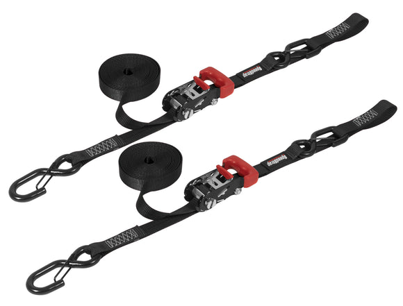 SpeedStrap 1In x 15Ft Ratchet Tie Down w/ Snap FtSFt Hooks w/ Soft Tie (2 Pack) - Black