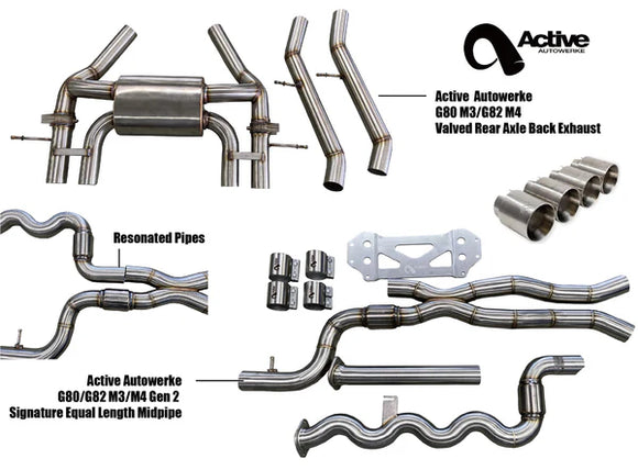 G80/G82 Exhaust Bundle equal length res (rear + EL res midpipe) black tips 2021+ M3 / M4