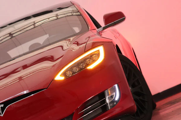 AlphaRex 12-21 Tesla Model S NOVA LED Proj Headlights Alpha-Black w/Actv Light & Seq.Sig / SB DRL