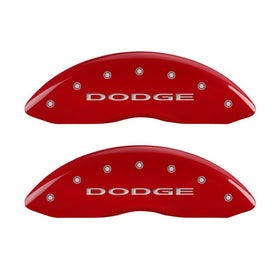 MGP Front set 2 Caliper Covers Engraved Front With out stripes/Dodge Red finish silver ch