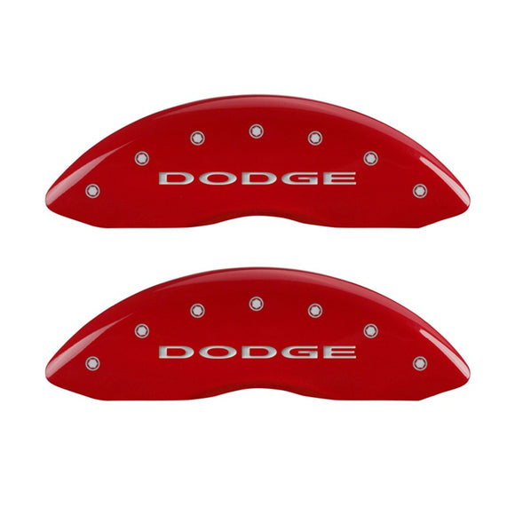 MGP Front set 2 Caliper Covers Engraved Front With out stripes/Dodge Red finish silver ch