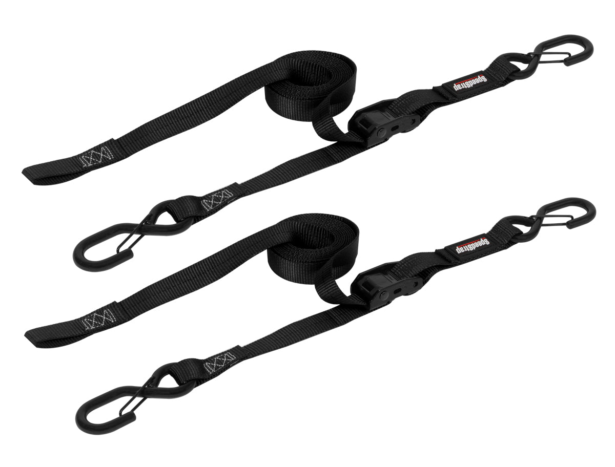 SpeedStrap 1In x 10Ft CAM-Lock Tie Down w/ Snap FtSFt Hooks (2 Pack) - Black