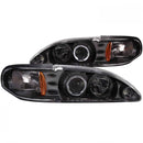 ANZO 1994-1998 Ford Mustang Projector Headlights w/ Halo Black 1pc-1