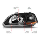ANZO 1996-1998 Honda Civic Crystal Headlights Black-4