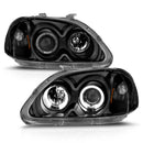 ANZO 1996-1998 Honda Civic Projector Headlights w/ Halo Black-1
