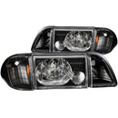 ANZO 1987-1993 Ford Mustang Crystal Headlights Black w/ Corner Lights 3pc-1