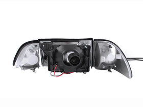 ANZO 1987-1993 Ford Mustang Crystal Headlights Black w/ Corner Lights 3pc - 0