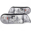 ANZO 1987-1993 Ford Mustang Crystal Headlights Chrome w/ Corner Lights 2pc-1