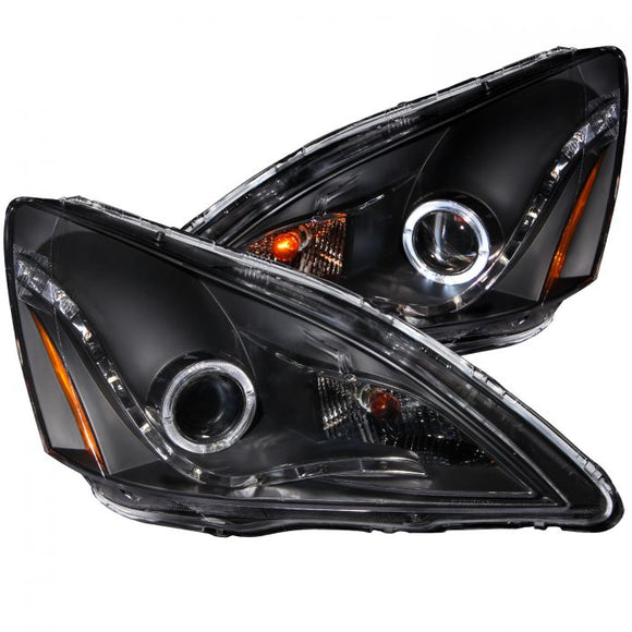 ANZO 2003-2007 Honda Accord Projector Headlights w/ Halo Black (R8 Style)