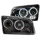ANZO 2006-2010 Dodge Charger Projector Headlights w/ Halo Black-1