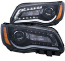 ANZO 2011-2014 Chrysler 300 Projector Headlights w/ Plank Style Design Black-1