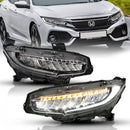 ANZO 16-17 Honda Civic Projector Headlights Plank Style Black w/Amber/Sequential Turn Signal-1