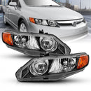 ANZO 2006-2011 Honda Civic 4 Door Crystal Headlight Black Amber (OE Replacement)-1