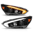 ANZO 15-18 Ford Focus Projector Headlights - w/ Light Bar Switchback Black Housing-1