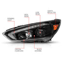 ANZO 15-18 Ford Focus Projector Headlights - w/ Light Bar Switchback Black Housing-2