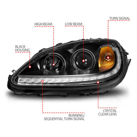 ANZO 05-13 Chevrolet Corvette Projector Headlights w/switchback & Sequential LED - Black Amber - 0